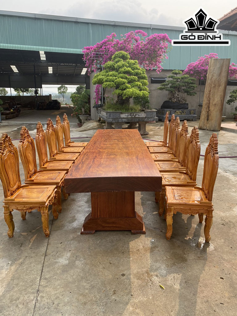 Bộ Bàn Ăn 12 Ghế Gỗ Cà Te Bàn Gỗ Cẩm Hồng Rộng 96 Sâu 16 Dài 350 (cm)