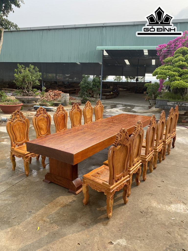 Bộ Bàn Ăn 12 Ghế Gỗ Cà Te Bàn Gỗ Cẩm Hồng Rộng 96 Sâu 16 Dài 350 (cm)