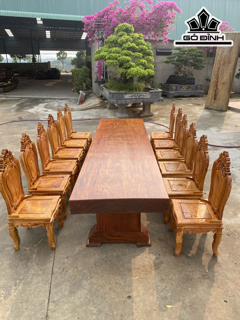Bộ Bàn Ăn 12 Ghế Gỗ Cà Te Bàn Gỗ Cẩm Hồng Rộng 96 Sâu 16 Dài 350 (cm)