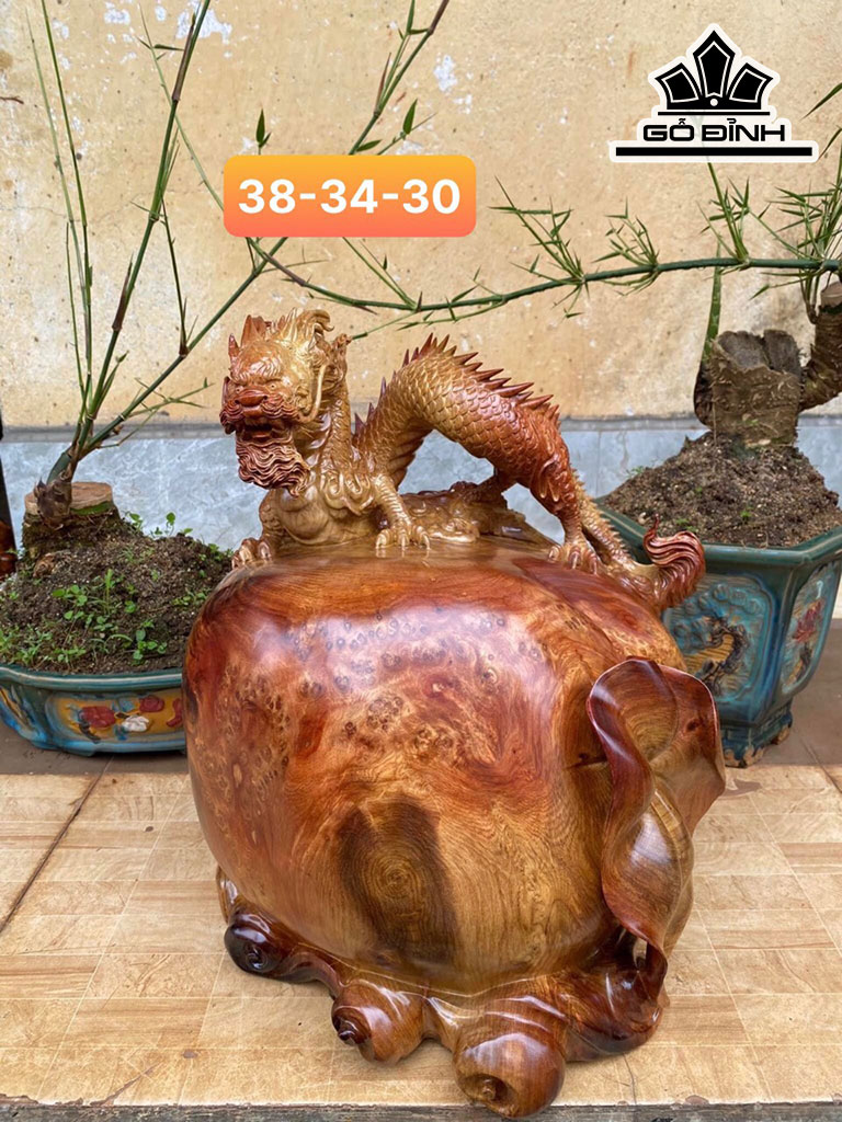 Tượng Nhất Long Gỗ Nu Hương Cao 38 Ngang 34 Sâu 30 (cm)