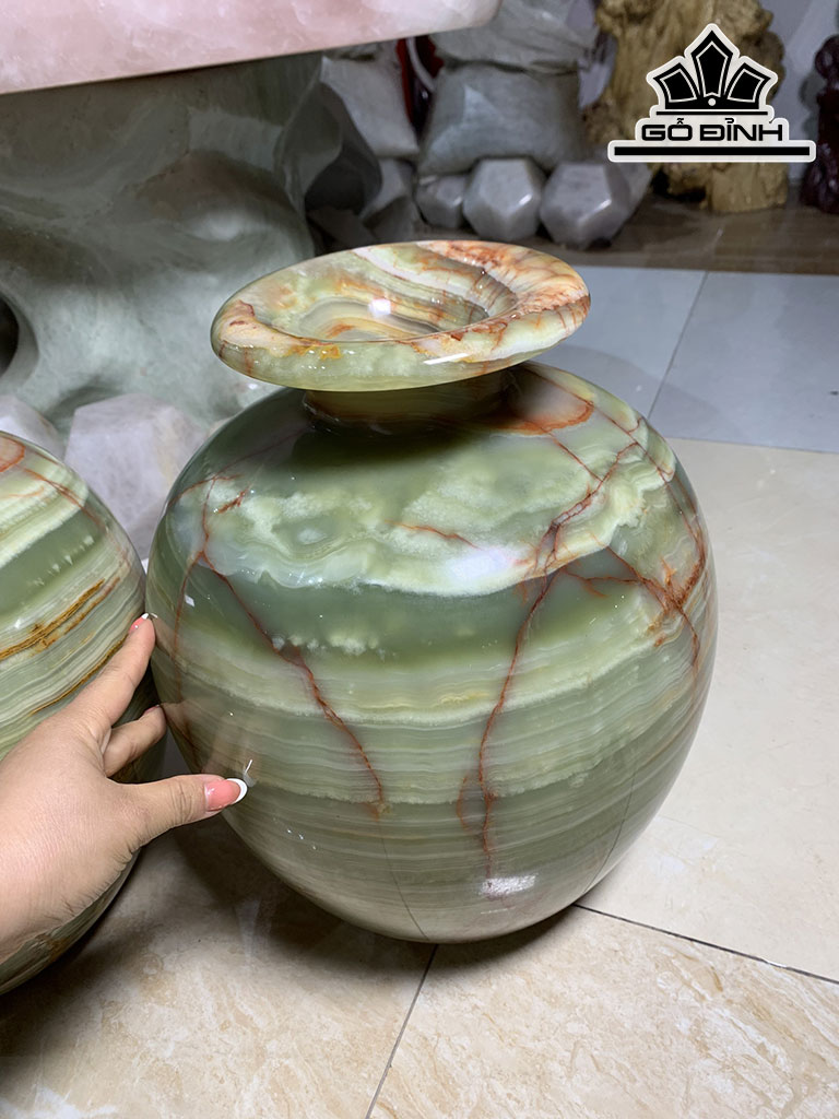 Cặp Bình Phú Quý Đá Onyx Cao 36 Đường Kính Hạt 28 (cm)