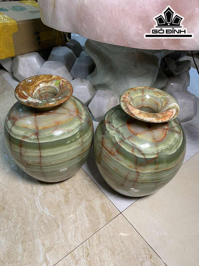 Cặp Bình Phú Quý Đá Onyx Cao 36 Đường Kính Hạt 28 (cm)