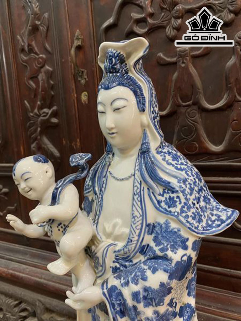 Tượng Phật Quan Âm Men Tràm Gốm Tàu Cao 62 (cm)