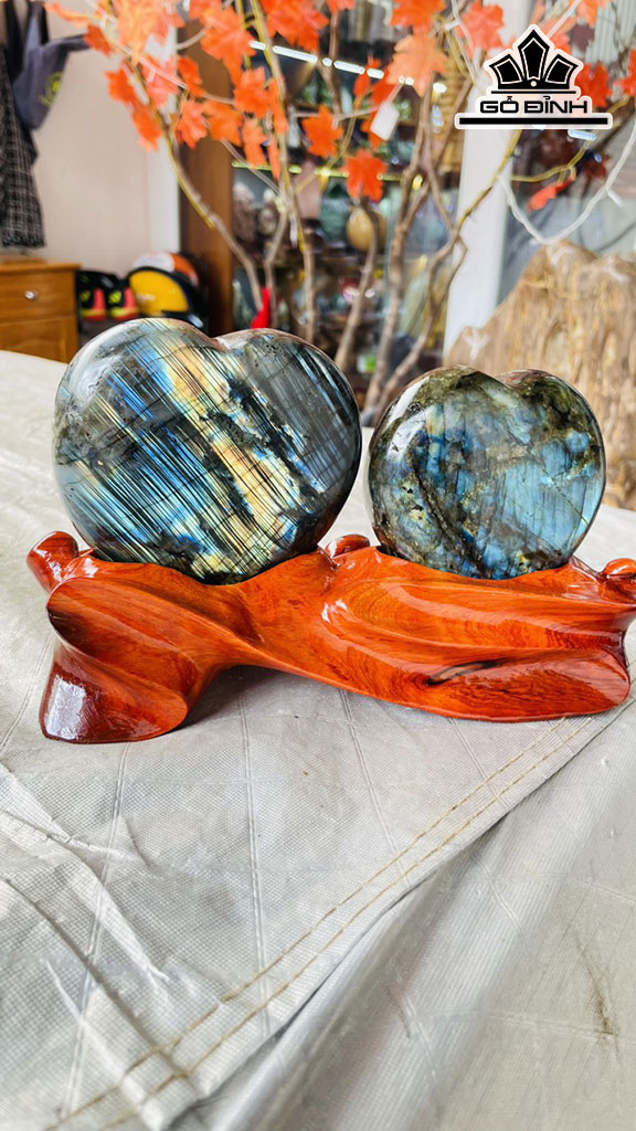 Cặp Trái Tim Đá Xà Cừ (Labradorite) Cao 13 Ngang 18 (cm) 1,4kg