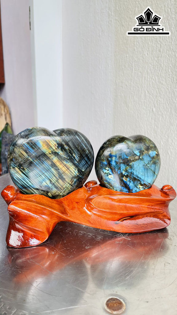 Cặp Trái Tim Đá Xà Cừ (Labradorite) Cao 13 Ngang 18 (cm) 1,4kg