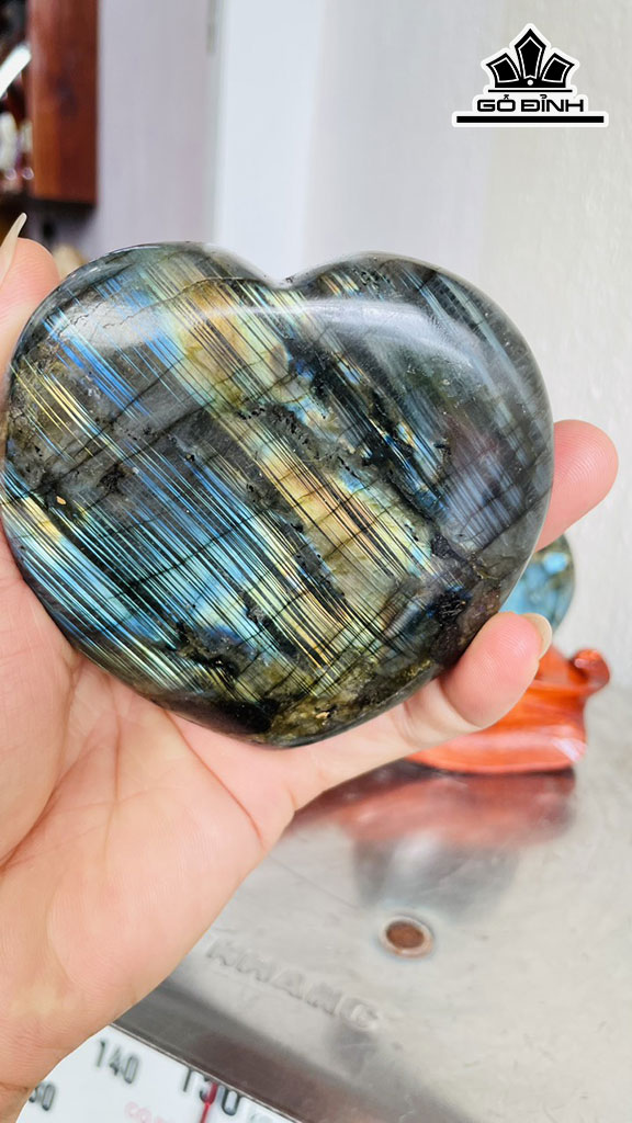 Cặp Trái Tim Đá Xà Cừ (Labradorite) Cao 13 Ngang 18 (cm) 1,4kg