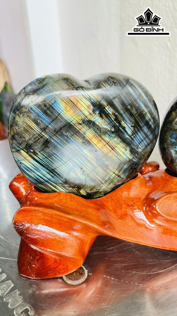 Cặp Trái Tim Đá Xà Cừ (Labradorite) Cao 13 Ngang 18 (cm) 1,4kg