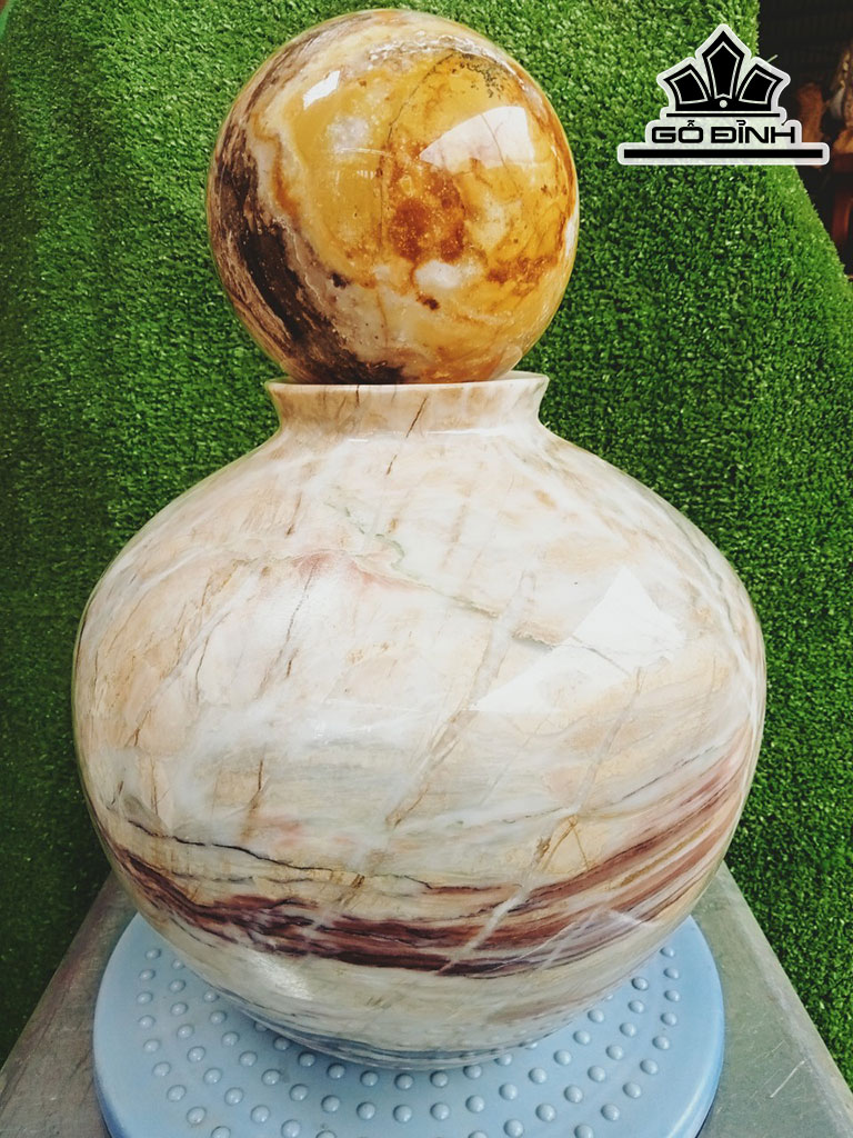 Tác Phẩm Chum Phú Quý Đá Cẩm Thạch Vân Mây Cao 23 Đường Kính 24 (cm) 18kg