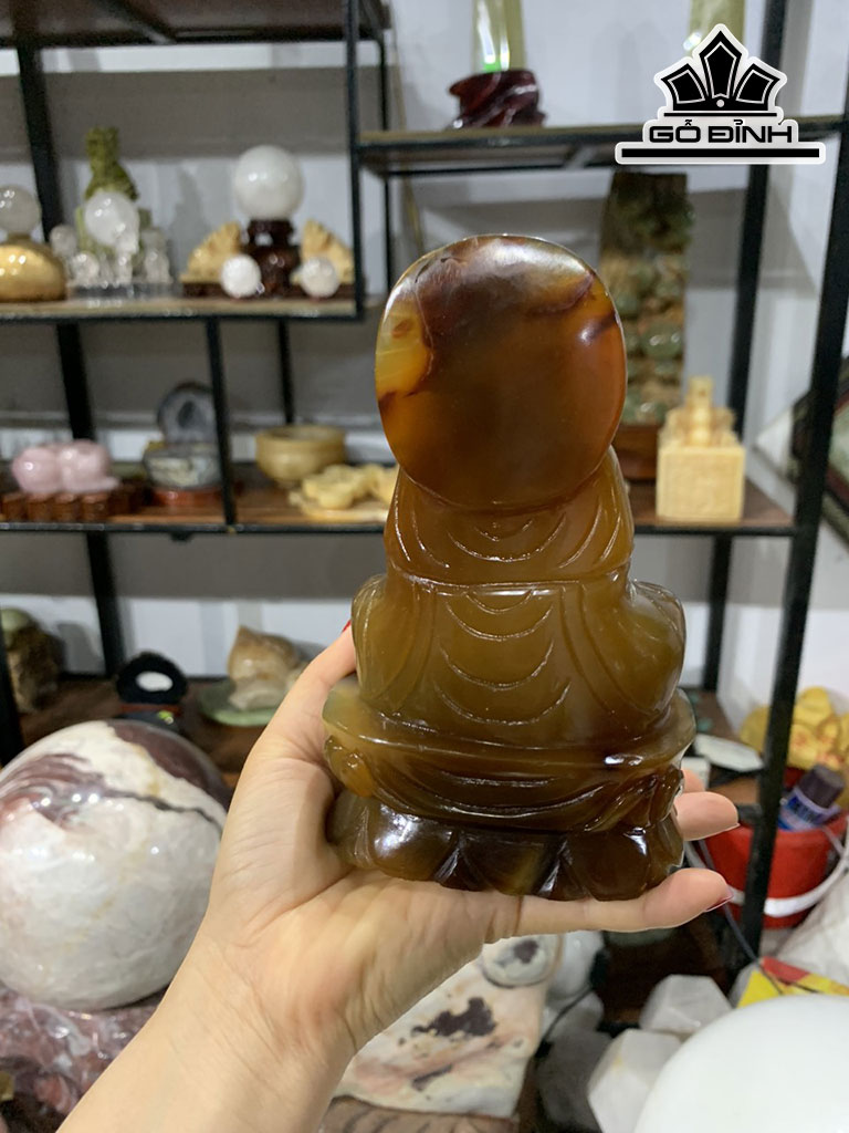 Bức Phật Bà Quan Âm Đá Mã Não Cao 15,9 Ngang 10 Sâu 6 (cm)