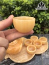 Bộ Ấm Chén Đá Onyx Vàng Ấm Cao 10 Ngang 16 Sâu 9 Chén Cao 5 Ngang 3,3 (cm)