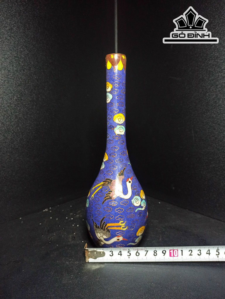 Đôi Bình Pháp Lam Họa Tiết Hạc Mây Cao 23,5 (cm) 1,8kg