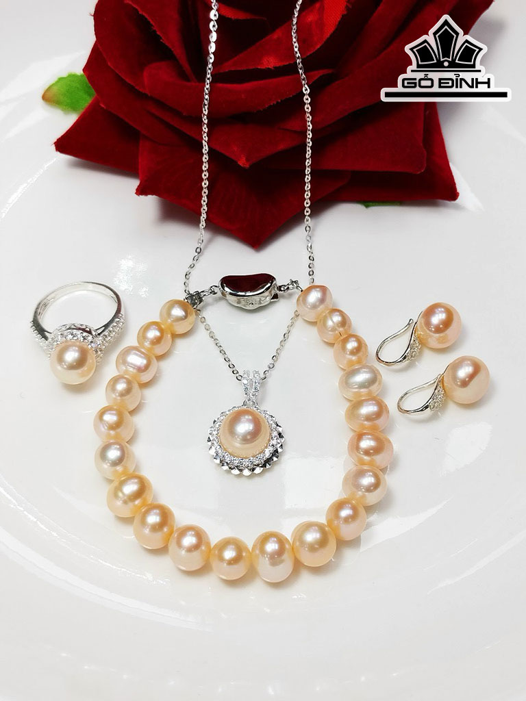 Set Ngọc Trai Nước Ngọt Hồng Cam Size 8 li
