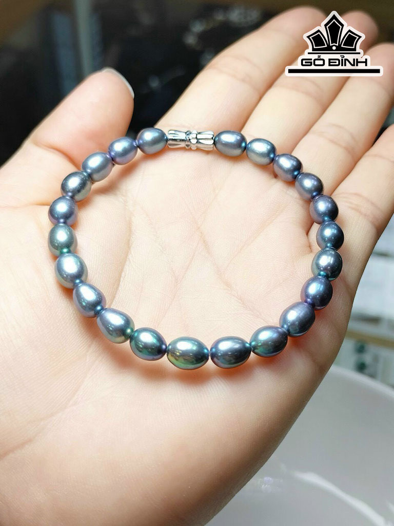 Vòng Tay Ngọc Trai Giọt Nước Xanh Đen Size 5-6 li