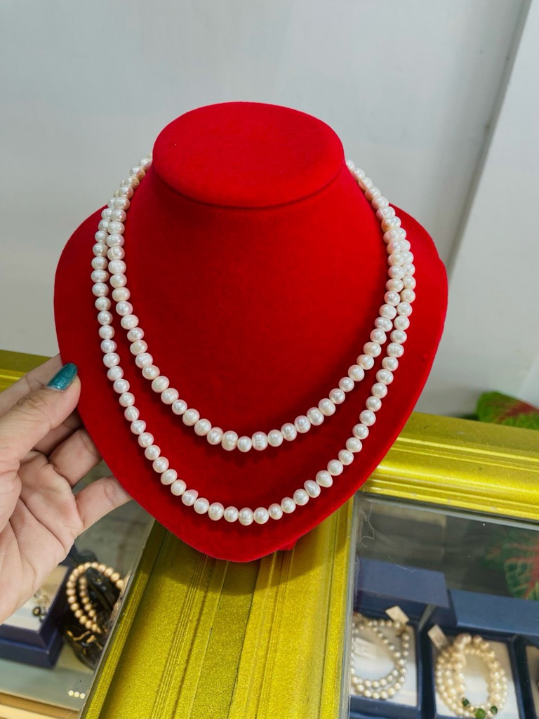 Vòng Cổ Ngọc Trai Kết 2 Vòng Dài 50-45 cm