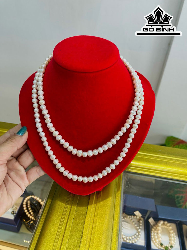 Vòng Cổ Ngọc Trai Kết 2 Vòng Dài 50-45 cm
