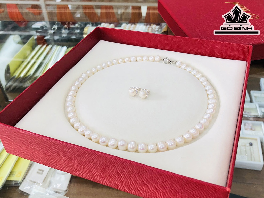 Set 2 Món Vòng Cổ Ngọc Trai Oval 8 li