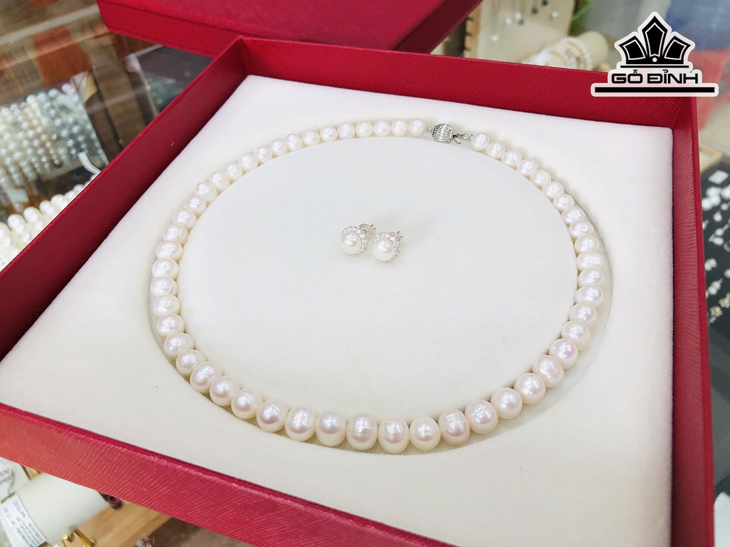 Set 2 Món Vòng Cổ Ngọc Trai Oval 8 li