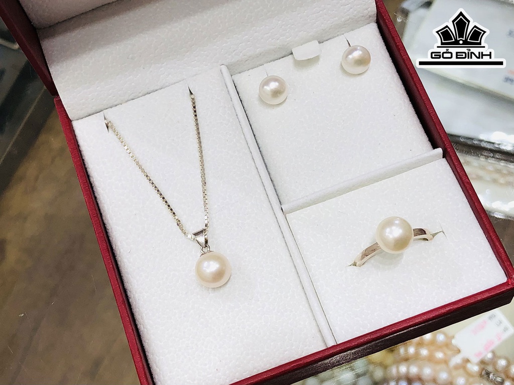 Set 3 Món Dây Chuyền Ngọc Trai Trắng Size 8 Li