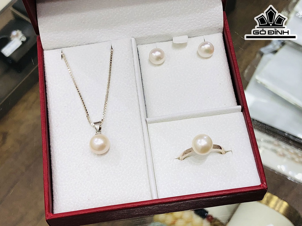 Set 3 Món Dây Chuyền Ngọc Trai Trắng Size 8 Li