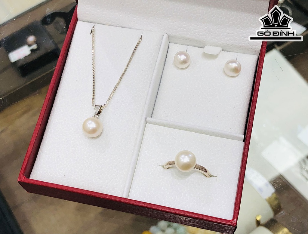 Set 3 Món Dây Chuyền Ngọc Trai Trắng Size 8 Li