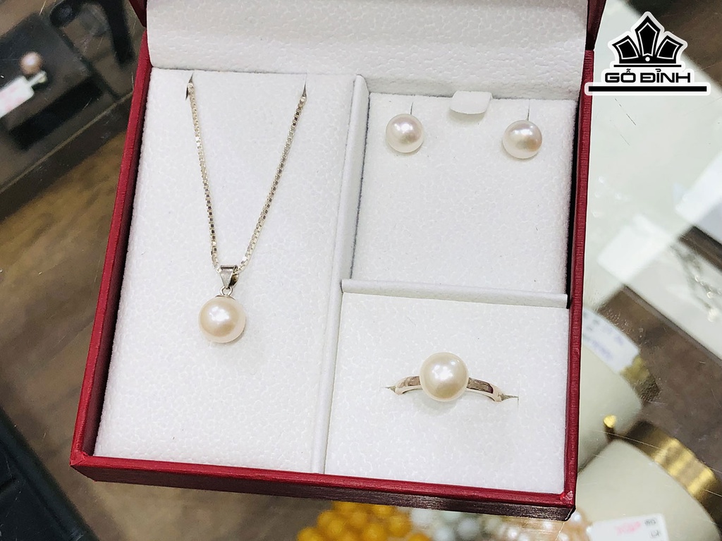 Set 3 Món Dây Chuyền Ngọc Trai Trắng Size 8 Li
