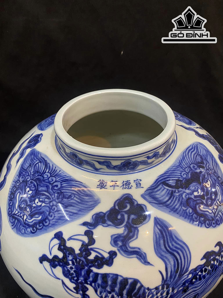 Chum Vẽ Rồng Men Tràm Gốm Tàu Cao 33 Đường Kính Bụng 109 (cm)