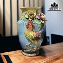 Bình Đắp Kim Kê Đại Cát Gốm Bát Tràng Cao 32 Đường Kính Bụng 20 Miệng 13 (cm)