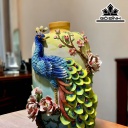 Bình Hoa Đắp Nổi Chim Công Gốm Bát Tràng Cao 33 Đường Kính Bụng 20 Miệng 7 (cm)