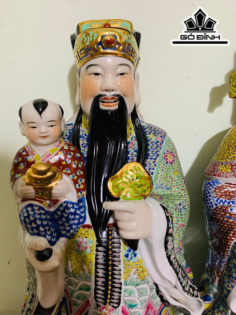 Bộ Tam Đa Phúc Lộc Thọ Vẽ Tay Gốm Tàu Cao 55 (cm)