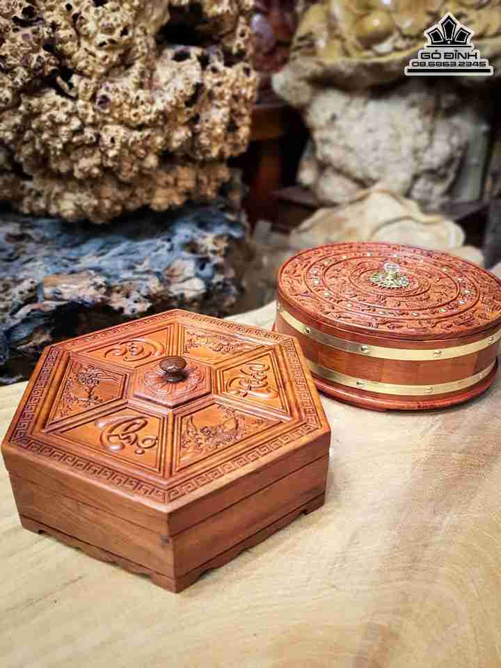 Khay Đựng Bánh Kẹo Phúc Lộc Thọ Gỗ Hương
