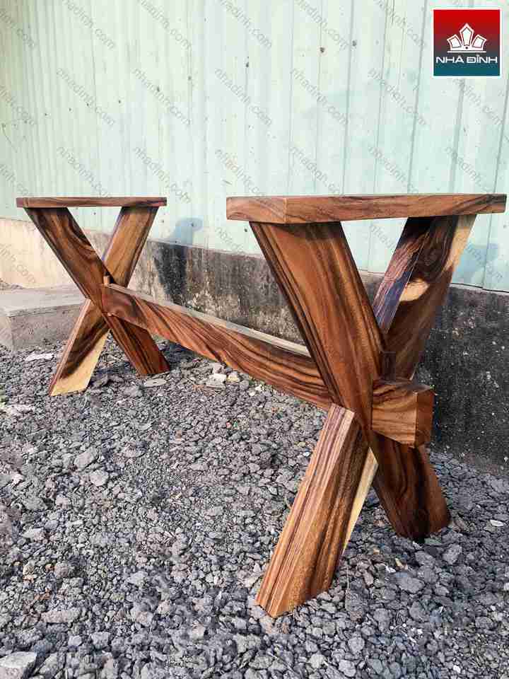 Chân Bàn Chữ X Gỗ Me Tây  Dài 140 Rộng 50 Cao 70 (cm)