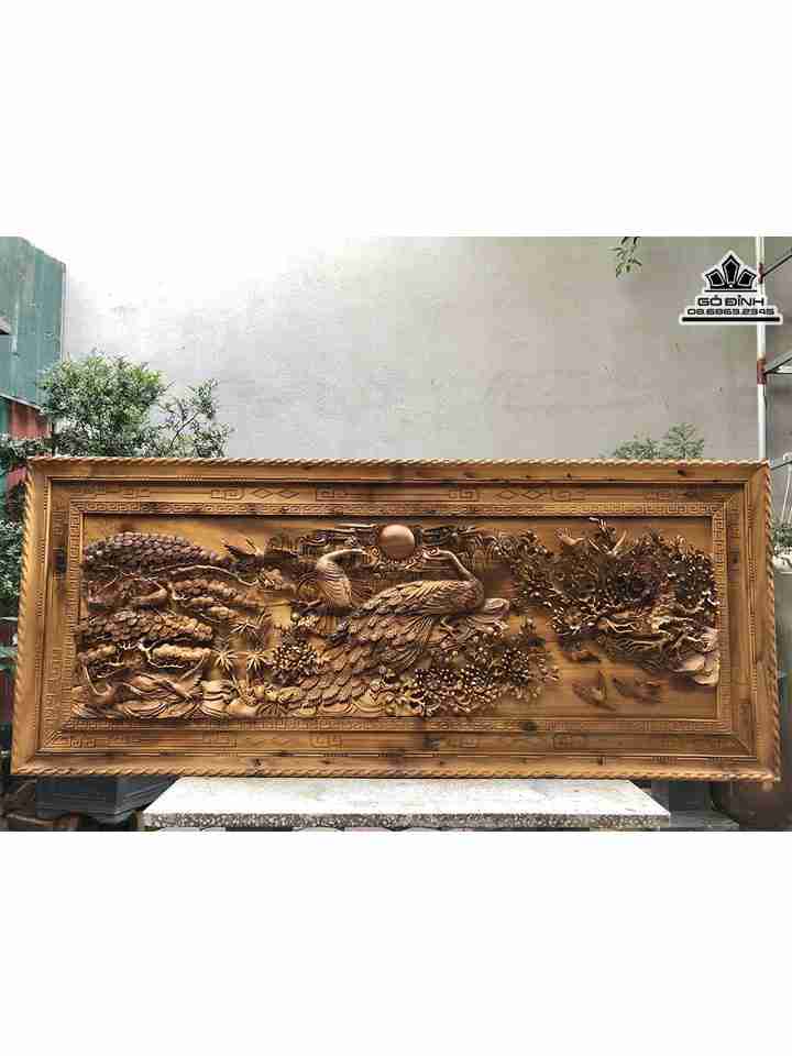 Tranh Phu Thê Viên Mãn Gỗ Bách Xanh  Cao 68 Ngang 204 Dày 9 (cm)