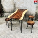 Bộ Bàn Uống Trà 4 Ghế Gỗ Me Tây Nguyên Khối Dài 123 Rộng 60-56-67 Cao 75 (cm)