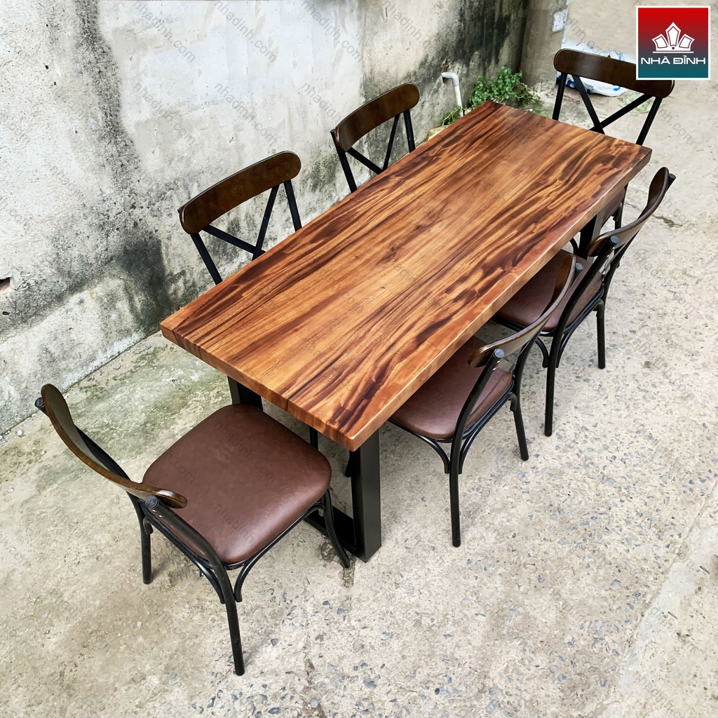 Bàn Ăn 6 Ghế Gỗ Me Tây Dài 160 Rộng 65 Cao 75 (cm)