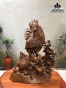 Tượng Gia Đình Gà Gỗ Bách Xanh Cao 62 Ngang 46 Sâu 40 (cm)