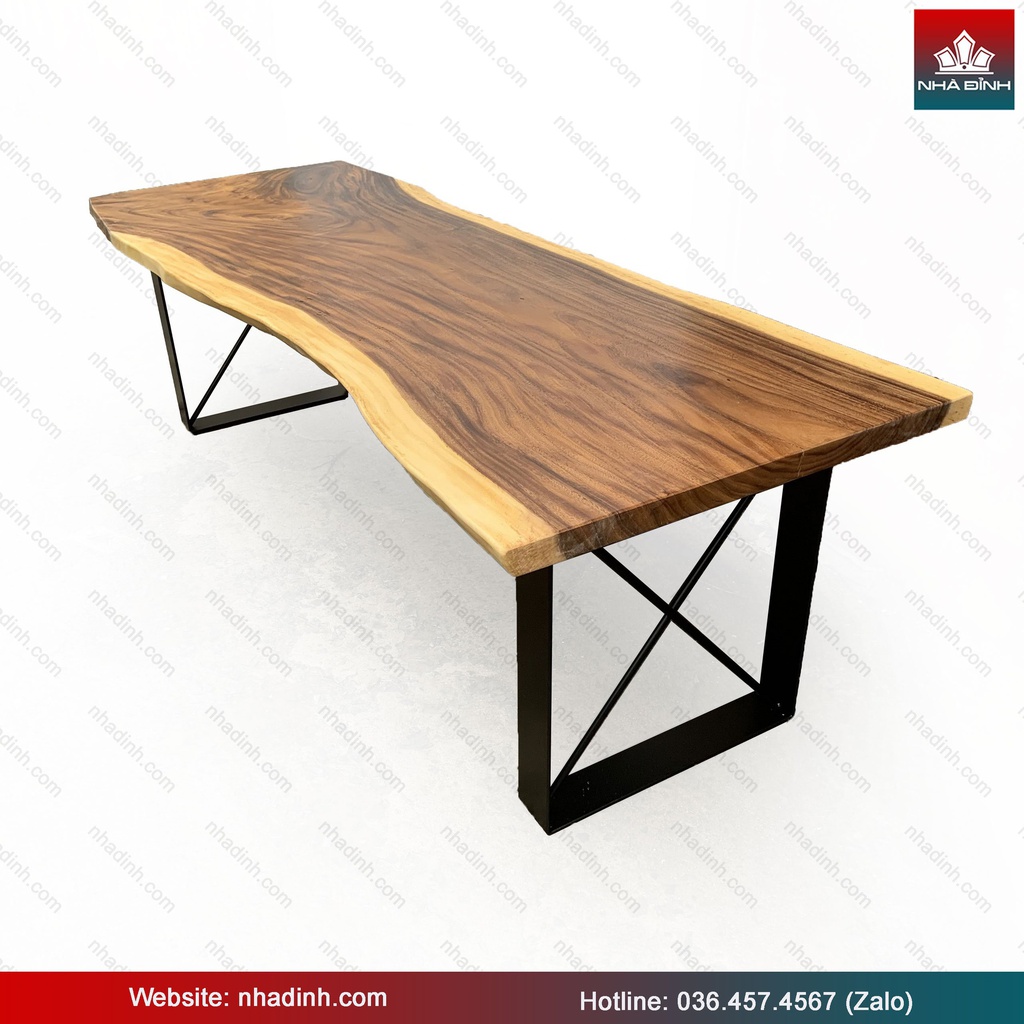 Bàn Ăn Gỗ Me Tây Nguyên Khối Dài 255 Rộng 89-83-90 Dày 5 Cao 75 (cm)