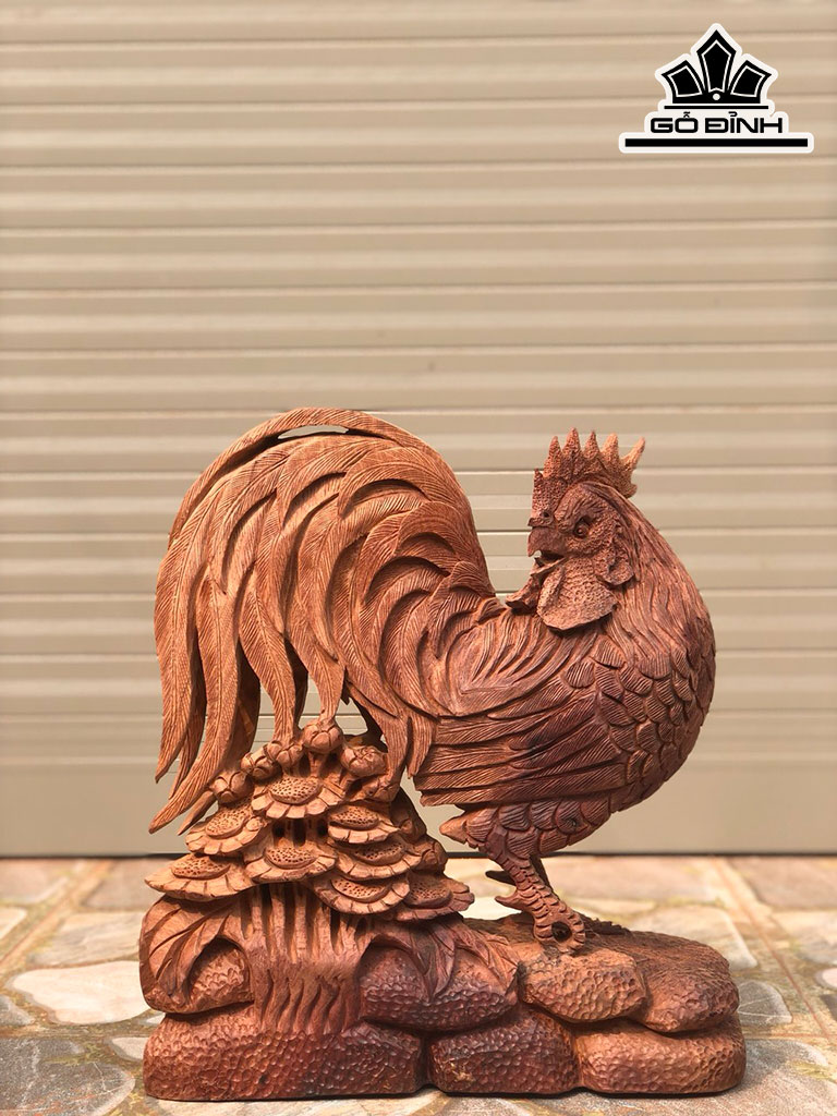 Tượng Gà Trống Gỗ Hương Cao 41 Ngang 36 Sâu 15 (cm)