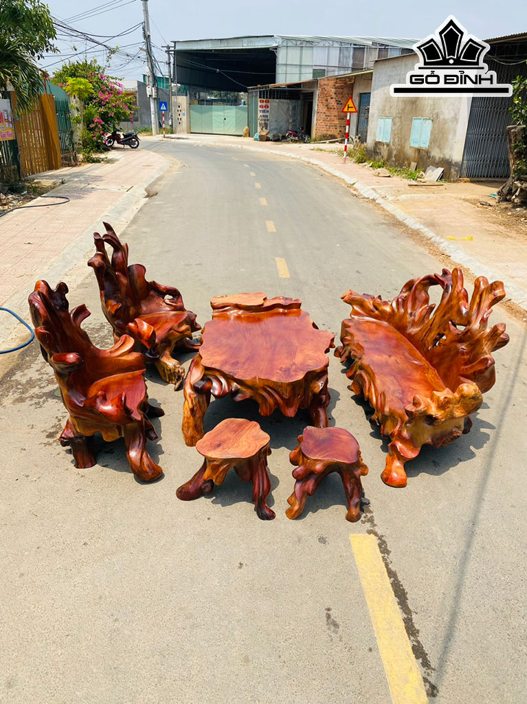 Bộ Bàn 6 Món Gỗ Hương Dài 160 Ngang 110 Cao 68 (cm)