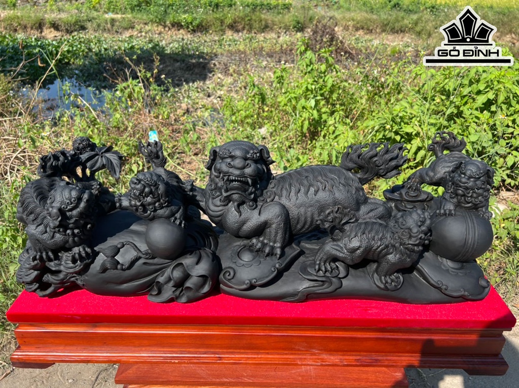 Tượng Kỳ Lân Gỗ Mun Cao 25 Ngang 81 Sâu 21 Kỷ Cao 36 (cm)