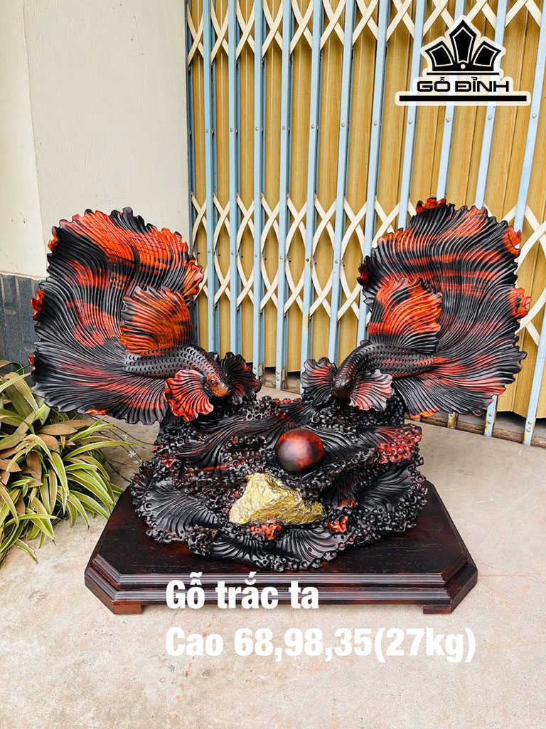 Tượng Cá Xiêm Gỗ Trắc Cao 68 Ngang 98 Sâu 35 (cm)