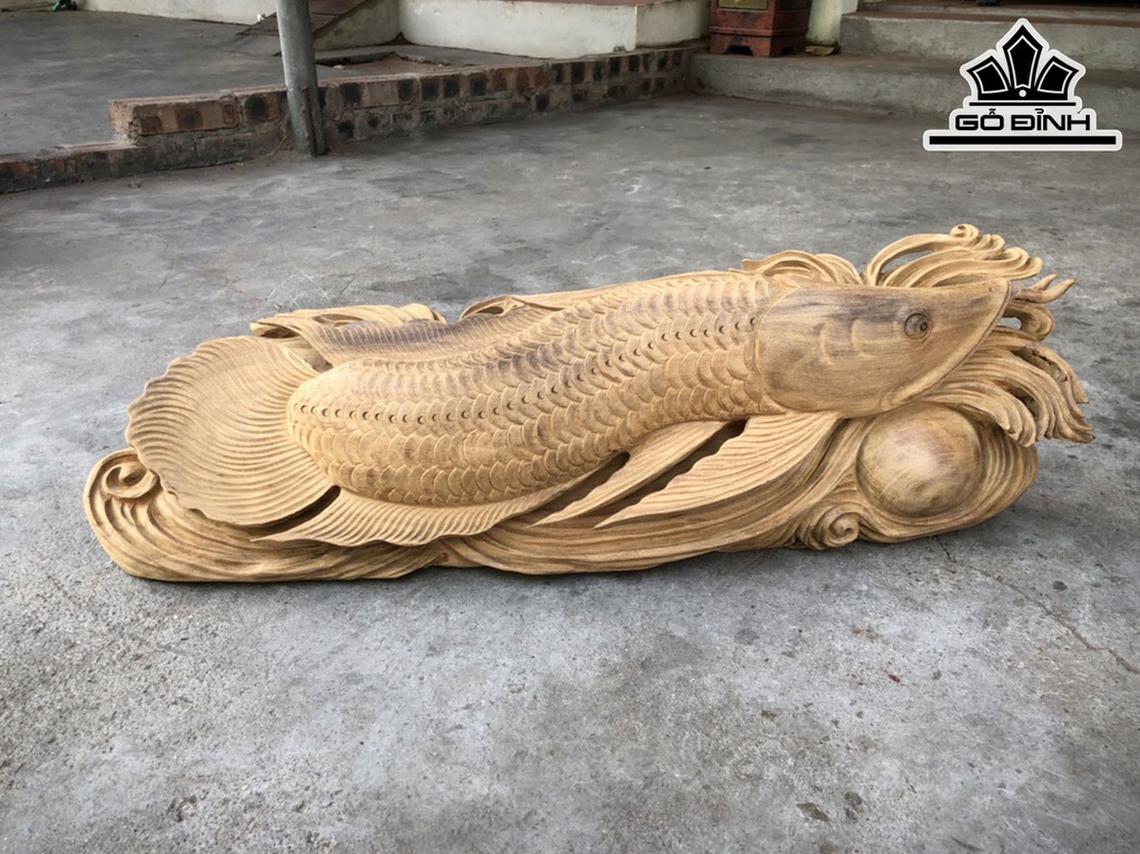 Tượng Con Cá Gỗ Bách Xanh Cao 20 Ngang 63 Sâu 15 (cm)