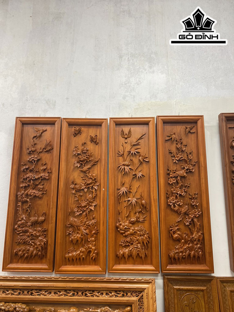 Tranh Tứ Quý Gỗ Hương Cao 117 Ngang 37 Khung 5 Ván 5 (cm)