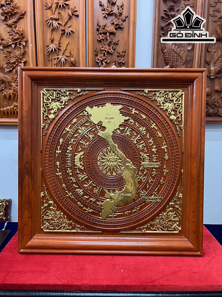 Tranh Vuông Trống Đồng Gỗ Hương Cao 55 Ngang 55 Khuôn 4 Ván 2,5 (cm)