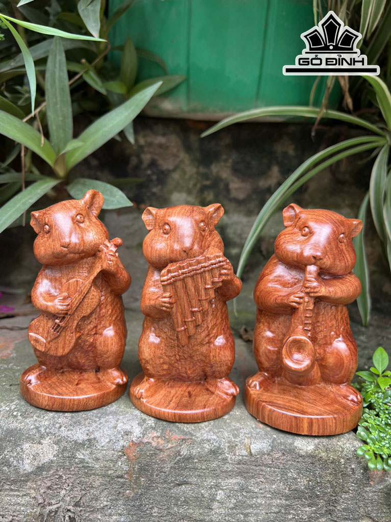 Tượng Chuột Phong Thủy Gỗ Hương Cao 15 Ngang 7 Sâu 7 (cm)