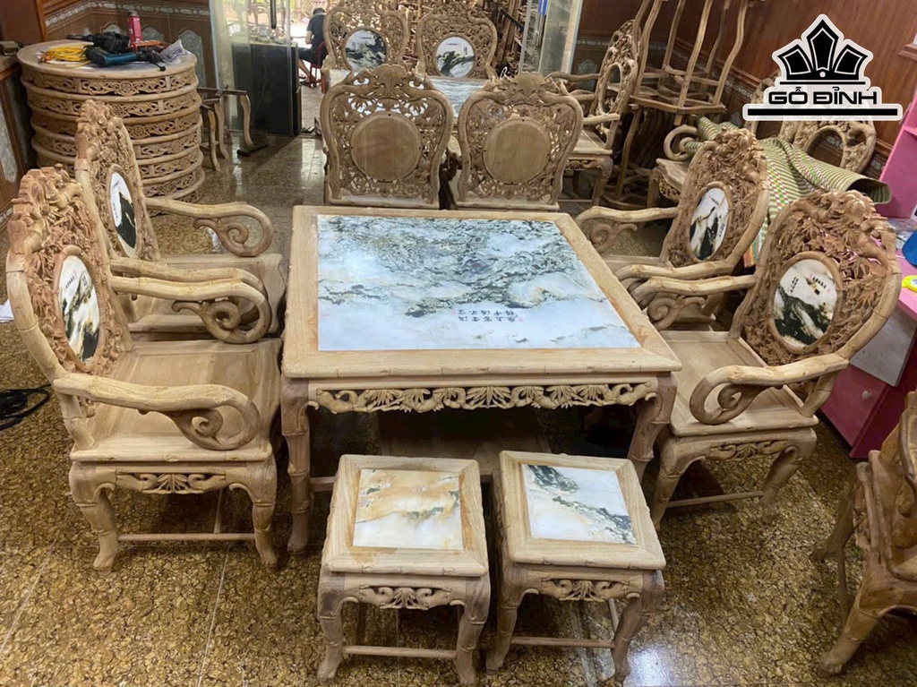 Bộ Bàn Ghế Trúc Nam Gỗ Gụ Gồm 7 Món