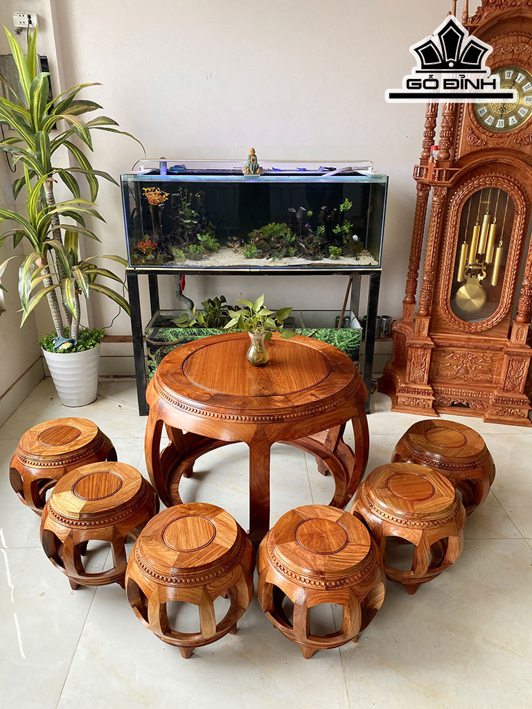 Bộ Đôn Trống Gỗ Hương Bàn Cao 62 Đường Kính Mặt Bàn 76 Phủ Bì 92 (cm)