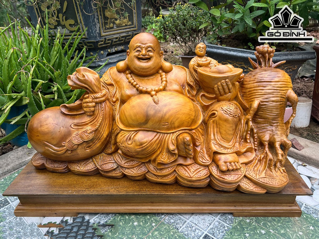 Tượng Phật Di Lặc Nhất Phúc Ngồi Sâm Gỗ Xá Xị Cao 33 Ngang 66 Sâu 32 (cm)