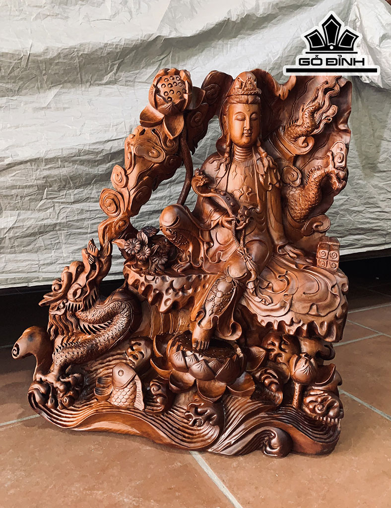 Tượng Phật Quan Âm Bồ Tát Từ Bi Gỗ Hương Cao 70 Ngang 68 Sâu 30 (cm)