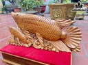 Tượng Cá Kim Long Mẫu Tử Gỗ Ngọc Am Cao 28 Ngang 62 Sâu 19 (cm)