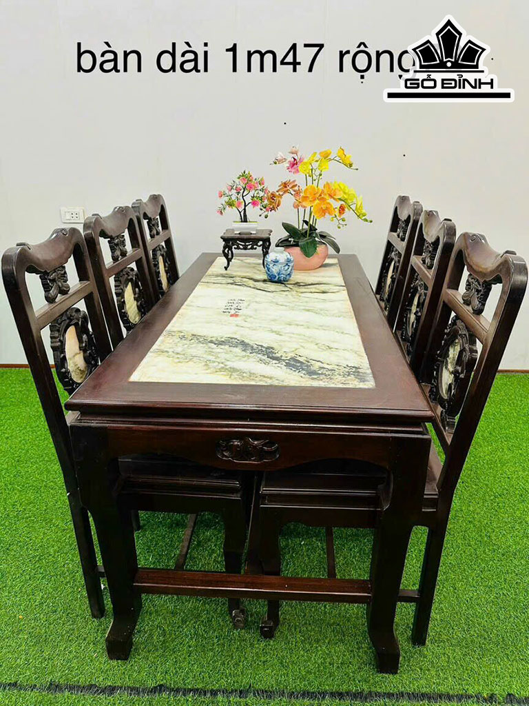 Bộ Bàn Ăn Gỗ Gụ Dài 147 Rộng 73 (cm)